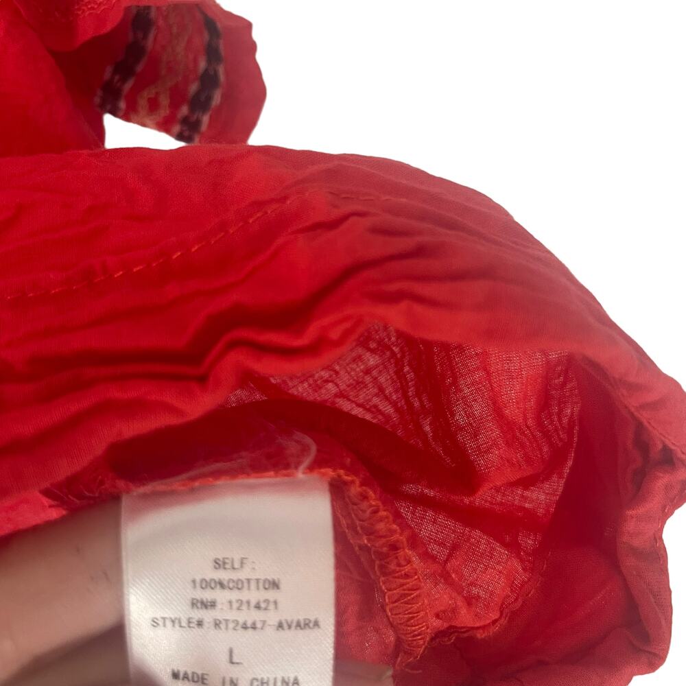 Ellison Women's Size Large Red Embroidered Ruffled Sleeves Blouse‎ - Picture 8 of 10